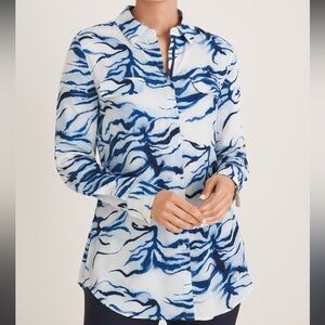 CHICOS Rayon Blue Wave Pattern Button Down Blouse
